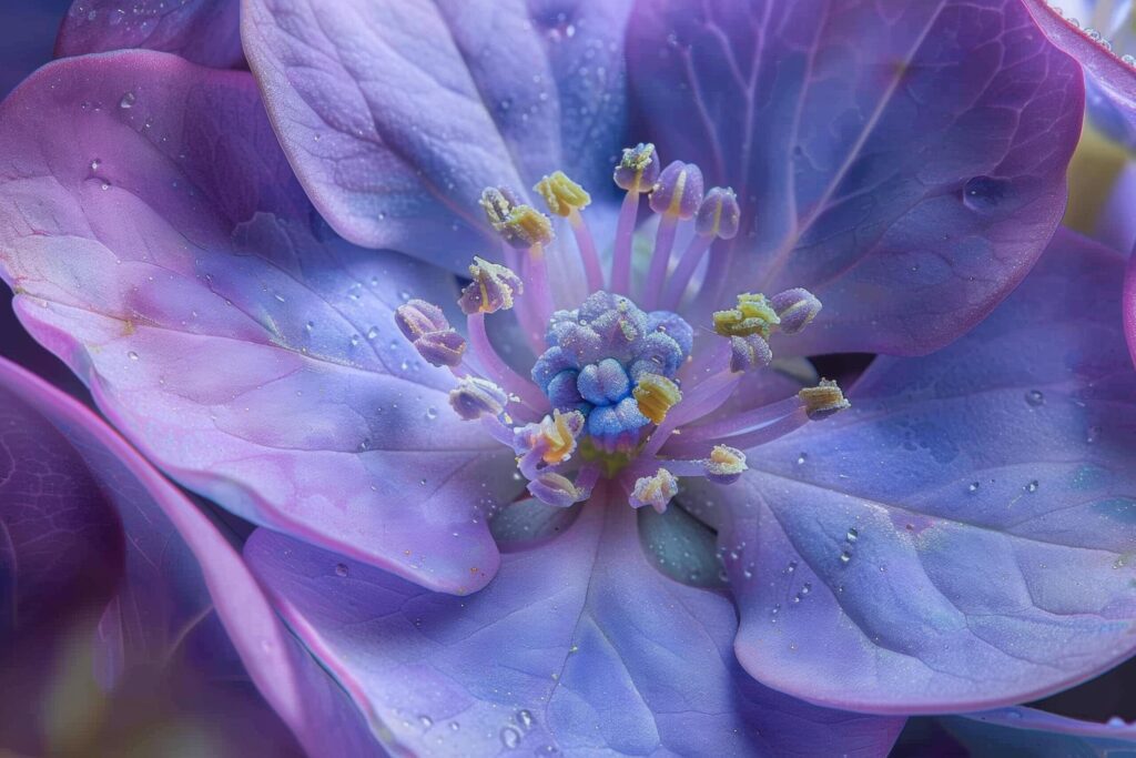 Macro Beauty of Dew on Purple Flower Free Photo