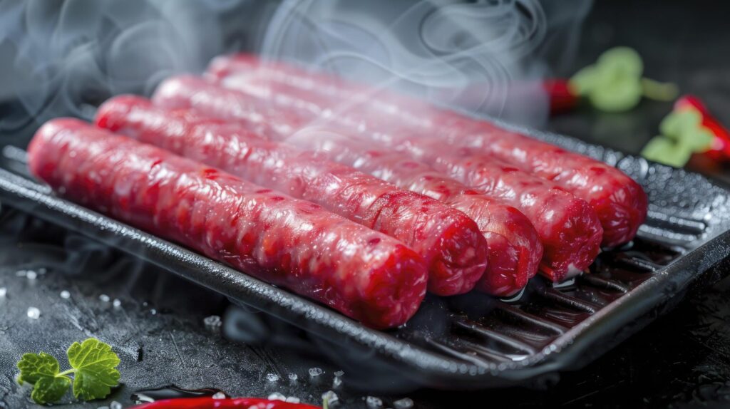 Macro view of BBQ sausages Free Photo