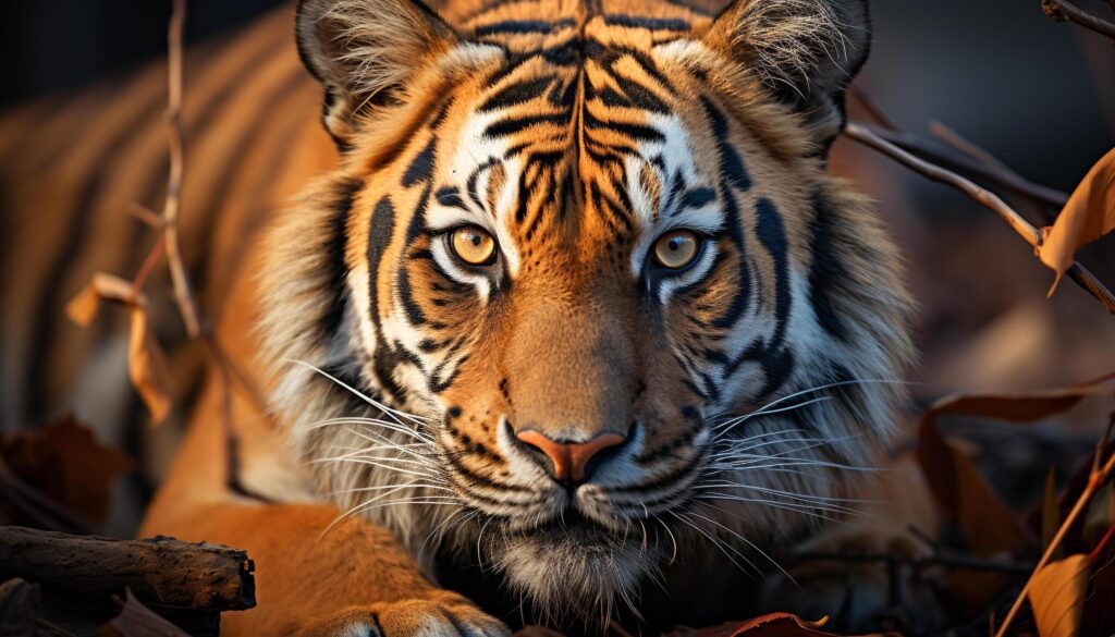 Majestic Bengal tiger, fierce hunter, staring in the wild generated by AI Free Photo