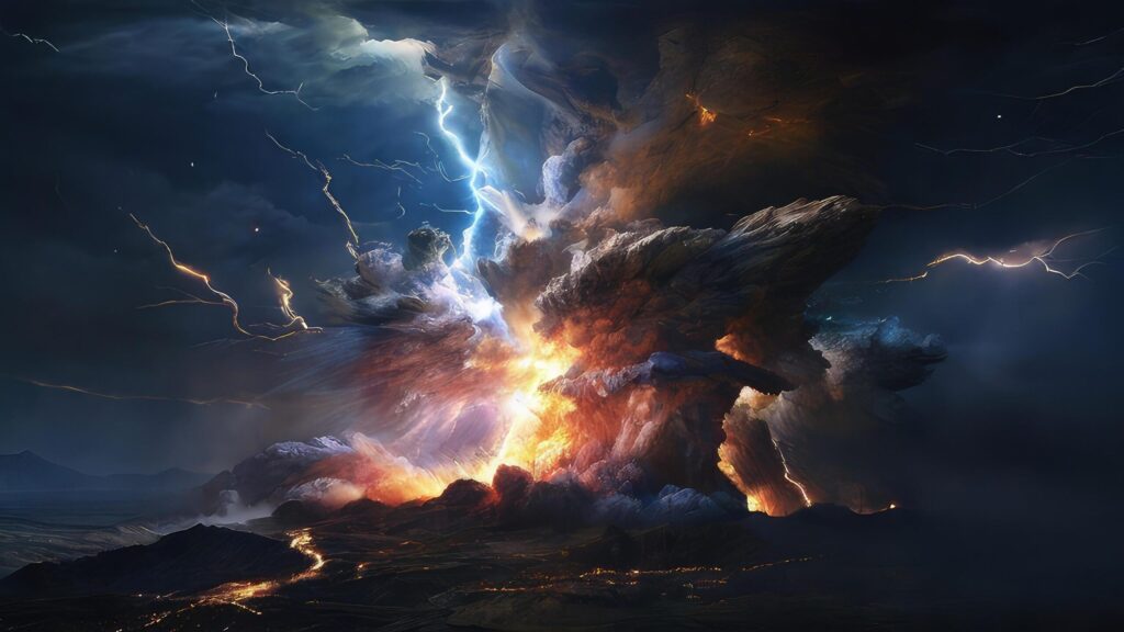 Majestic Explosion Dramatic Smoke and Lightning Bolts Free Photo