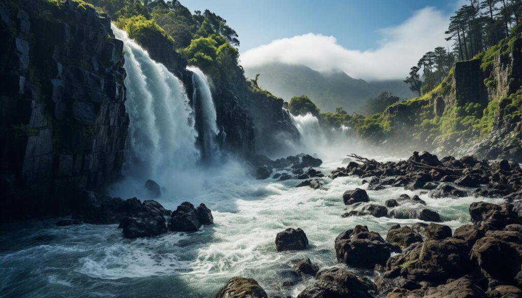 Majestic mountain, flowing water, tranquil scene, beauty in nature generated by AI Free Photo