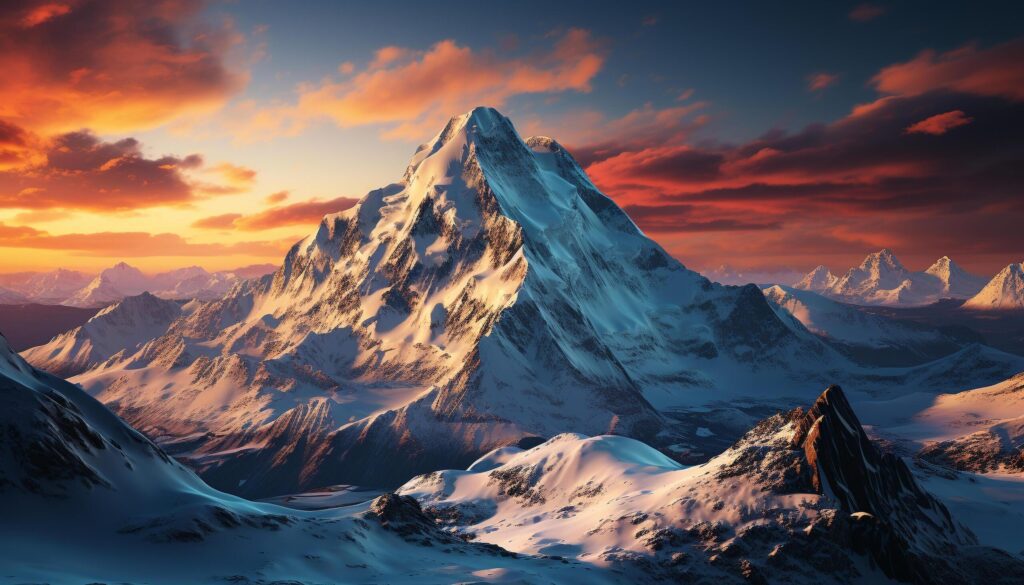 Majestic mountain peak, nature beauty in tranquil sunset landscape generated by AI Free Photo