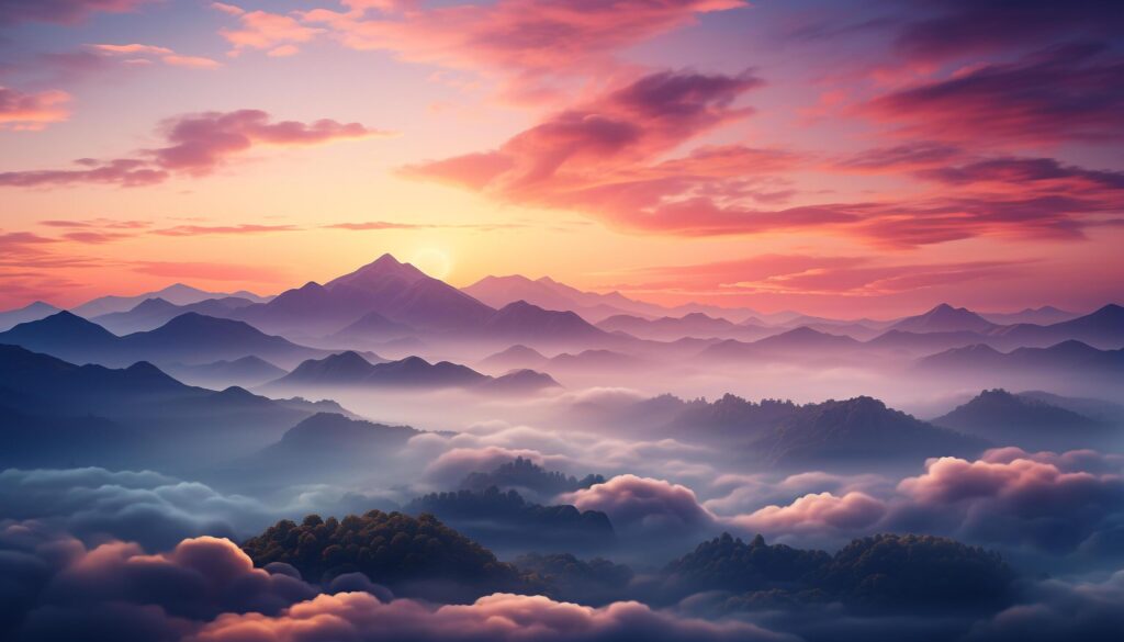 Majestic mountain peak reflects tranquil sunset in nature beauty generated by AI Free Photo