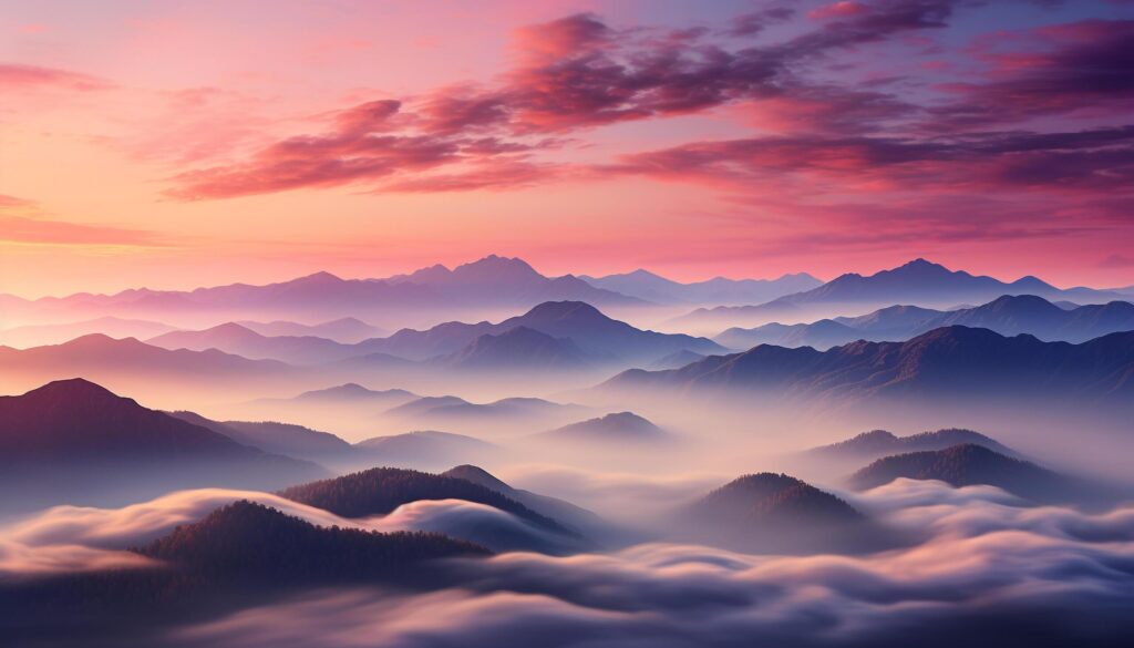 Majestic mountain peak silhouettes against a yellow autumn sky generated by AI Free Photo