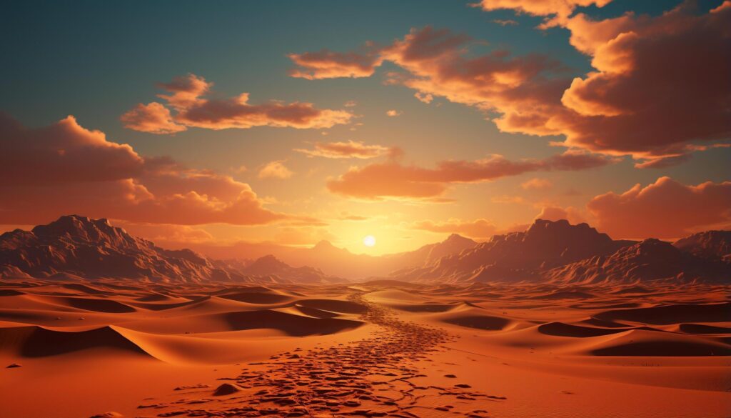 Majestic sunset paints tranquil sand dunes in arid Africa generated by AI Free Photo