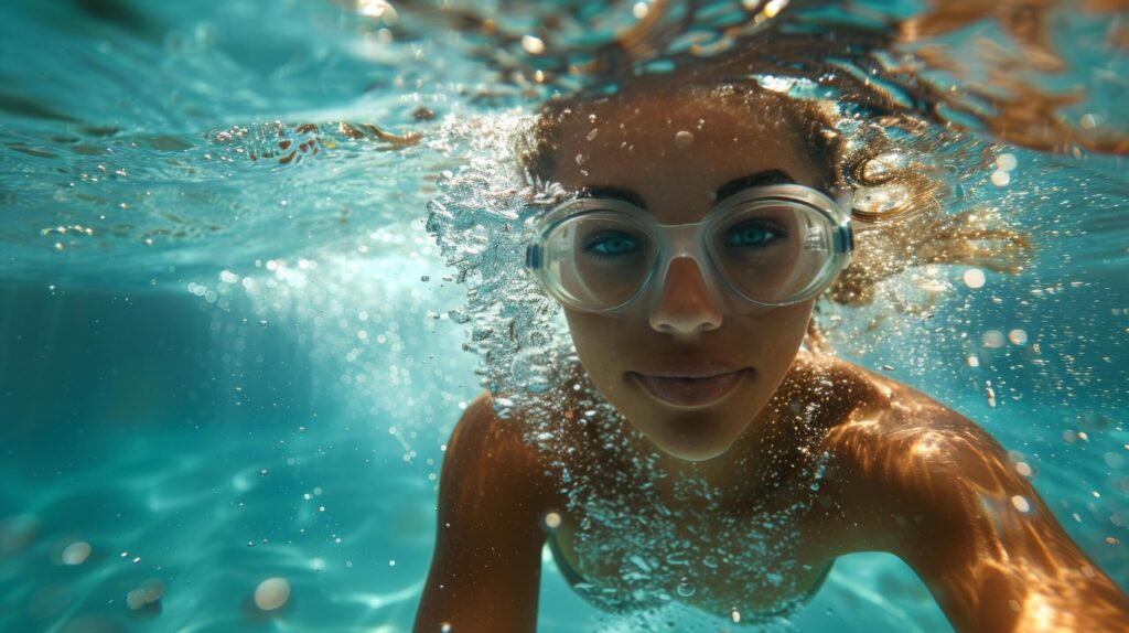 Man Swimming in Water With Goggles Free Photo