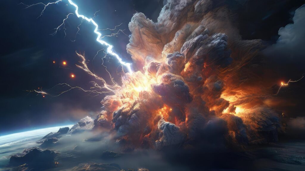 Massive Explosion Engulfed in Smoke and Lightning Free Photo