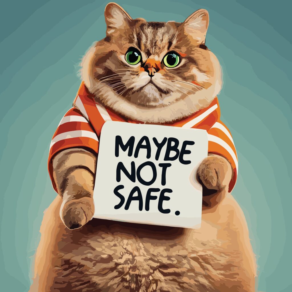 Maybe not safe cute cat, Navigating Feline Safety with Expert Guidance Free Vector