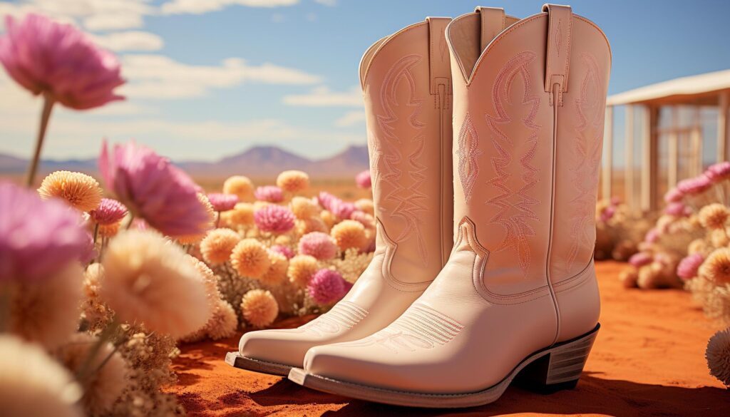 Men and women enjoy the outdoors in colorful cowboy boots generated by AI Free Photo