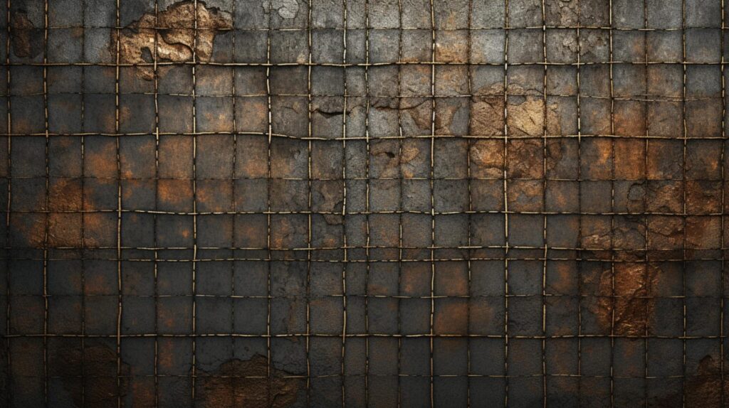 Metallic Grid with Worn Aged and Corroded Texture Free Photo