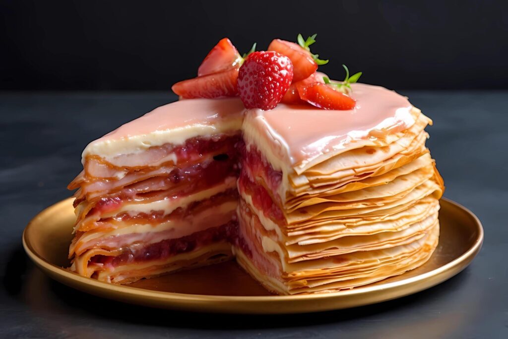 Mille Crepe – Hailing from France, mille crepe is a cake made with numerous thin layers of crepes stacked together, often filled with pastry cream or ganache Free Photo