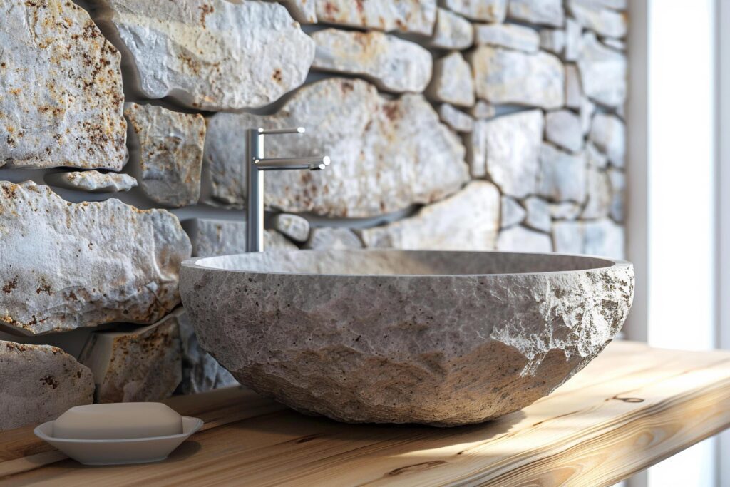 Modern Stone Basin with Stainless Steel Faucet with . Free Photo