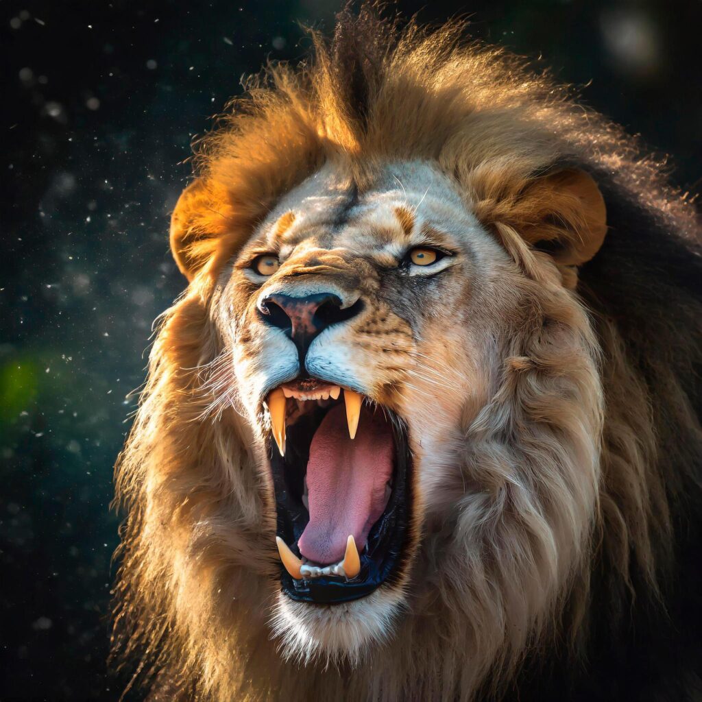 Moment when a lion roars loudly Free Photo