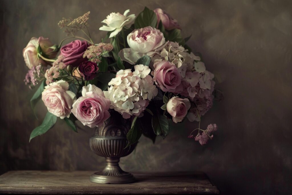 Moody Floral Composition in Classic Urn Free Photo