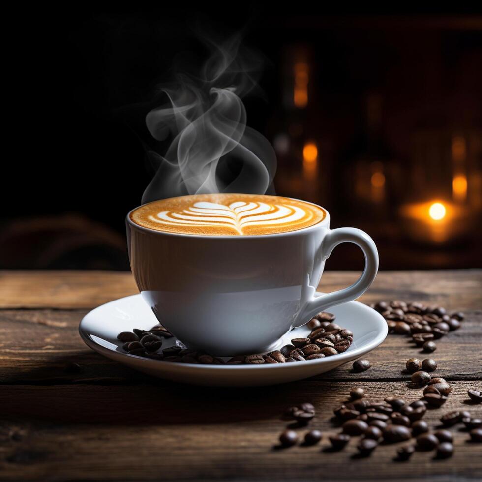 AI generated Morning ritual Coffee cup on wooden table with dark background For Social Media Post Size Stock Free