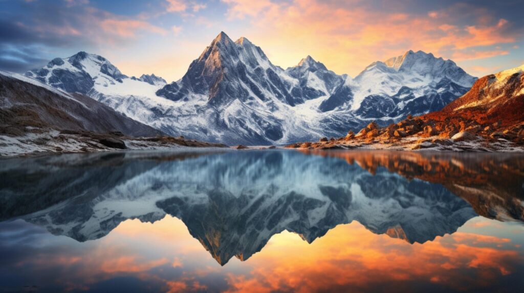 Mountain Reflection and Symmetry background Free Photo