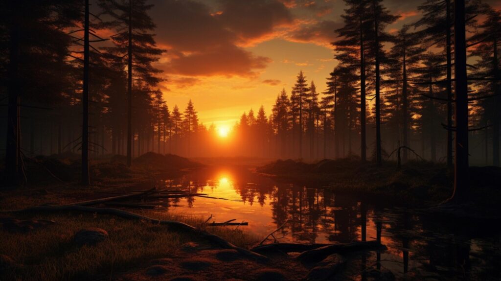 Mysterious Forest Sunset Background Free Photo