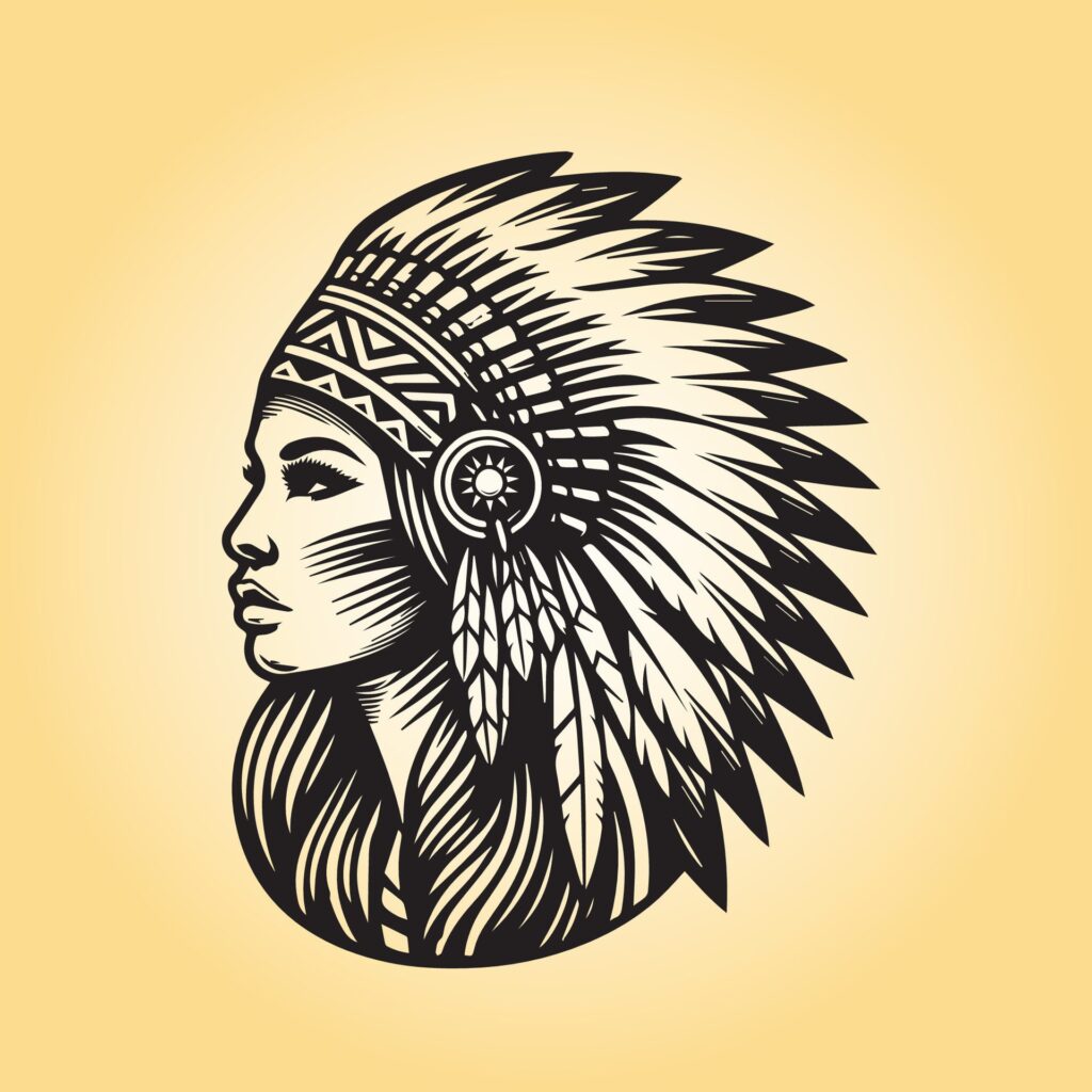 Native American head design in black and white Free Vector