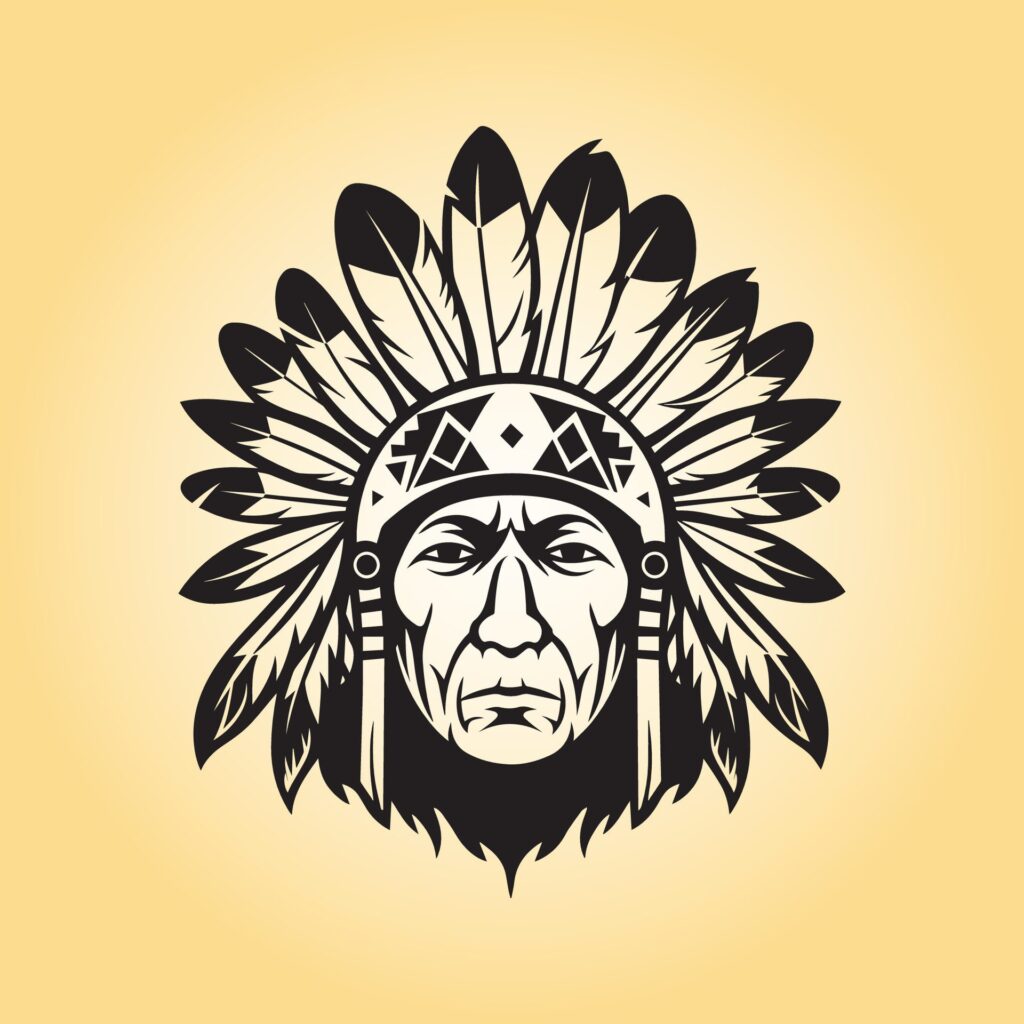 Native American head wearing a crown illustration Free Vector