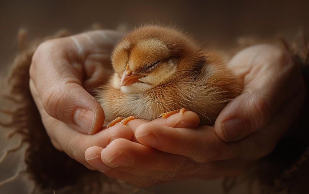 Newborn Chick in Human Hands Free Photo