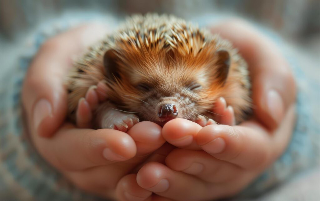 Newborn Hedgehog in Gentle Hands Free Photo