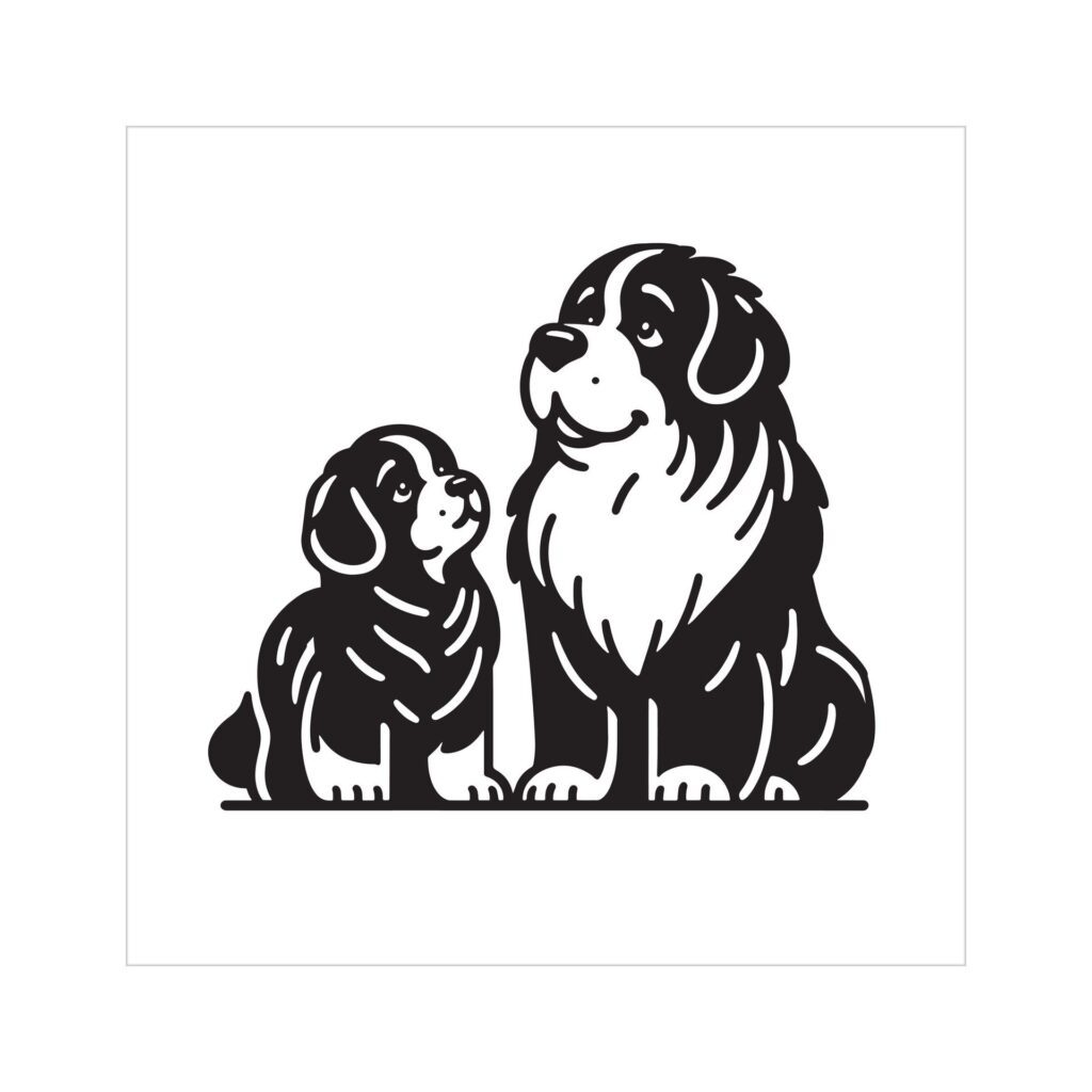 Newfoundland Dog Family Clipart illustration in Black and white Free Vector