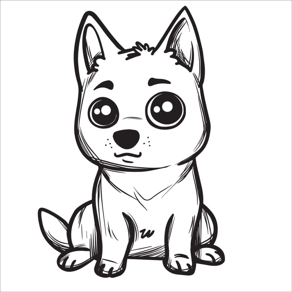 Norwegian Elkhound Dog is a sitting vector illustration in black and white Free Vector