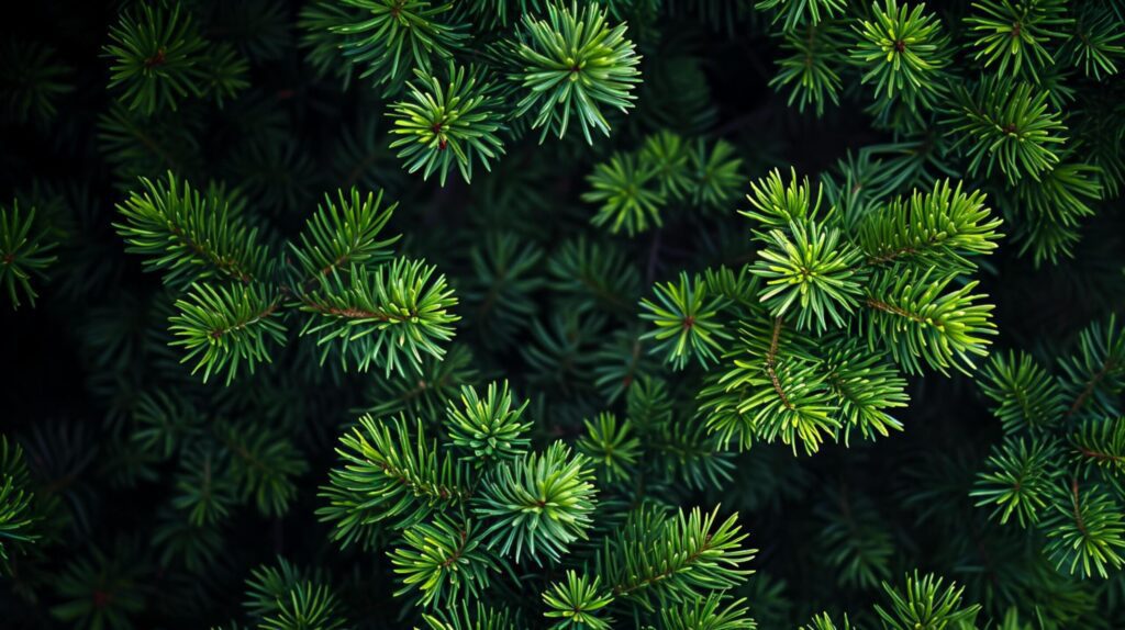 Photo of bright green pine needles set against dark, shadowy background. Ai Generated Free Photo