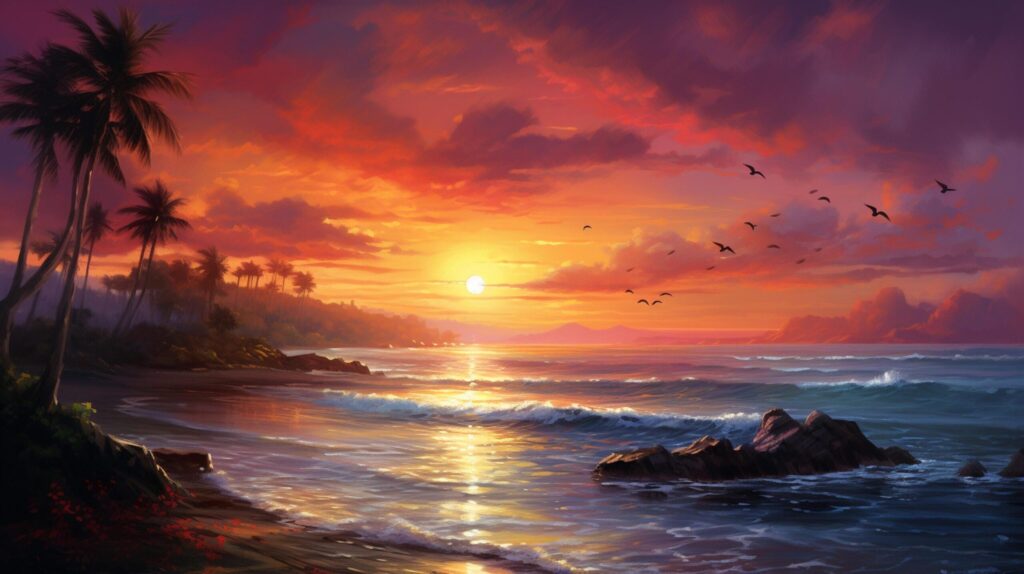 Oil Painting Sunrise Background Free Photo