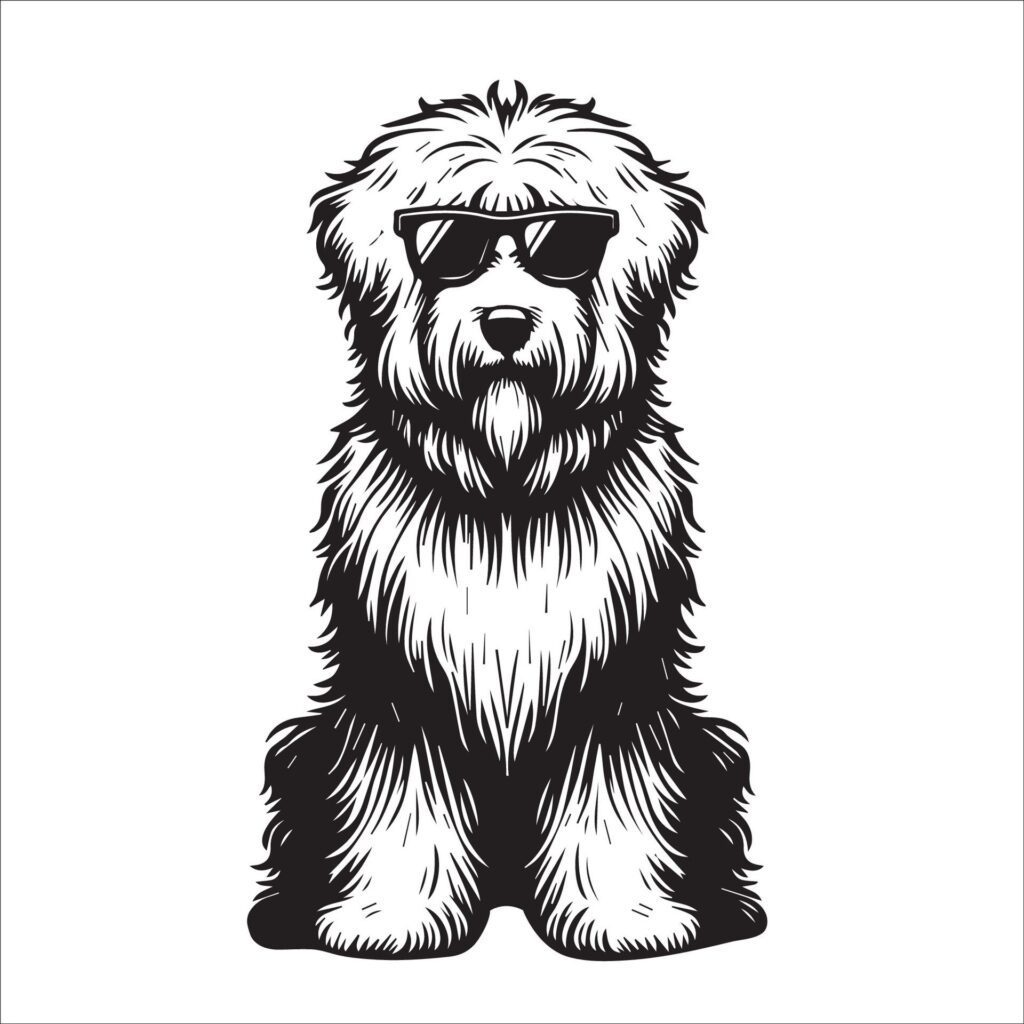 Old English Sheepdog Dog wearing sunglasses illustration Free Vector