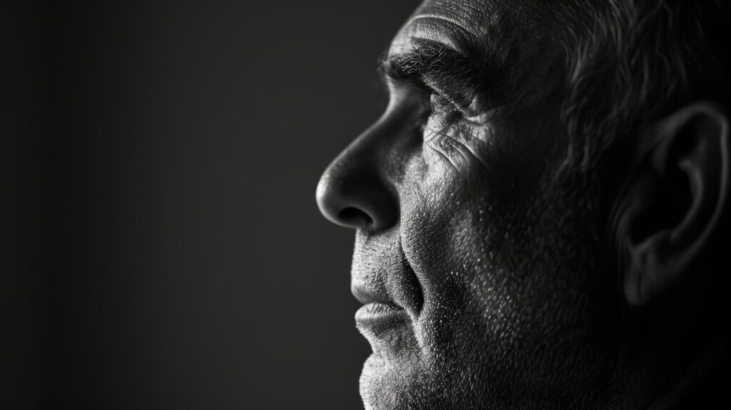 Old Man looking into the distance acceptance of change mysterious dark background Free Photo