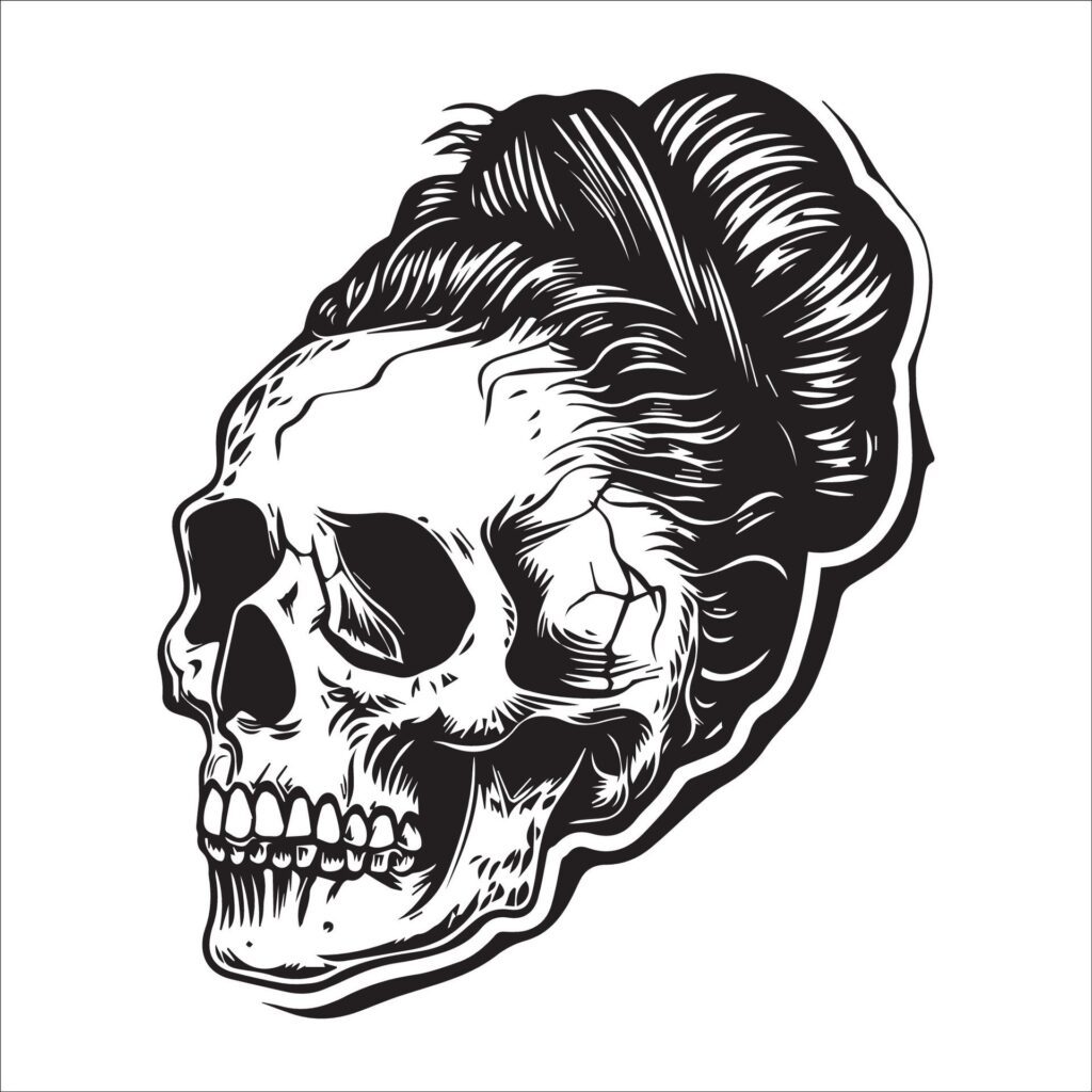 Old Woman Skull in black and white illustration Free Vector