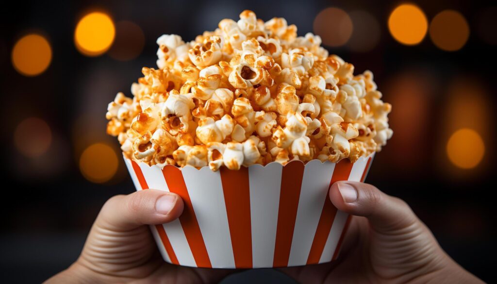 One person enjoying a sweet snack while watching a movie generated by AI Free Photo