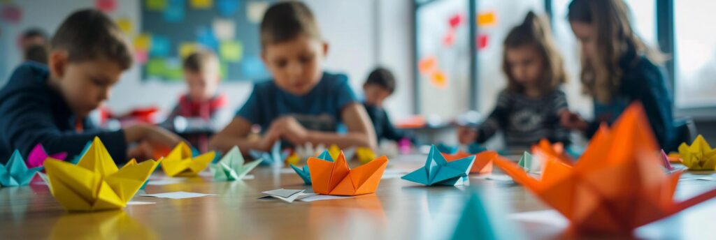 Origami Workshop, people of all ages engaging in an origami workshop, background image, generative AI Free Photo