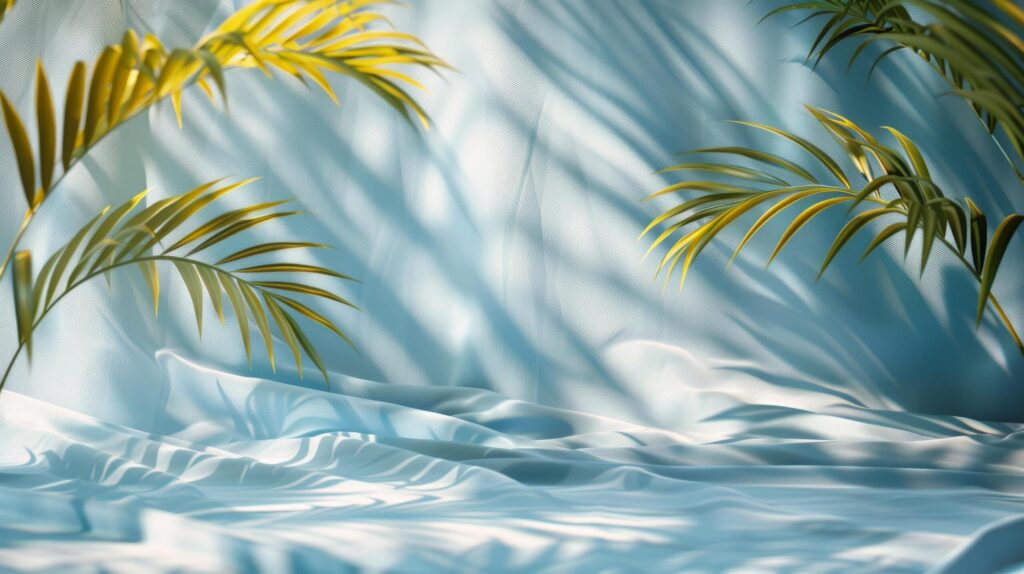 Palm Tree Painting in Front of a Curtain Free Photo