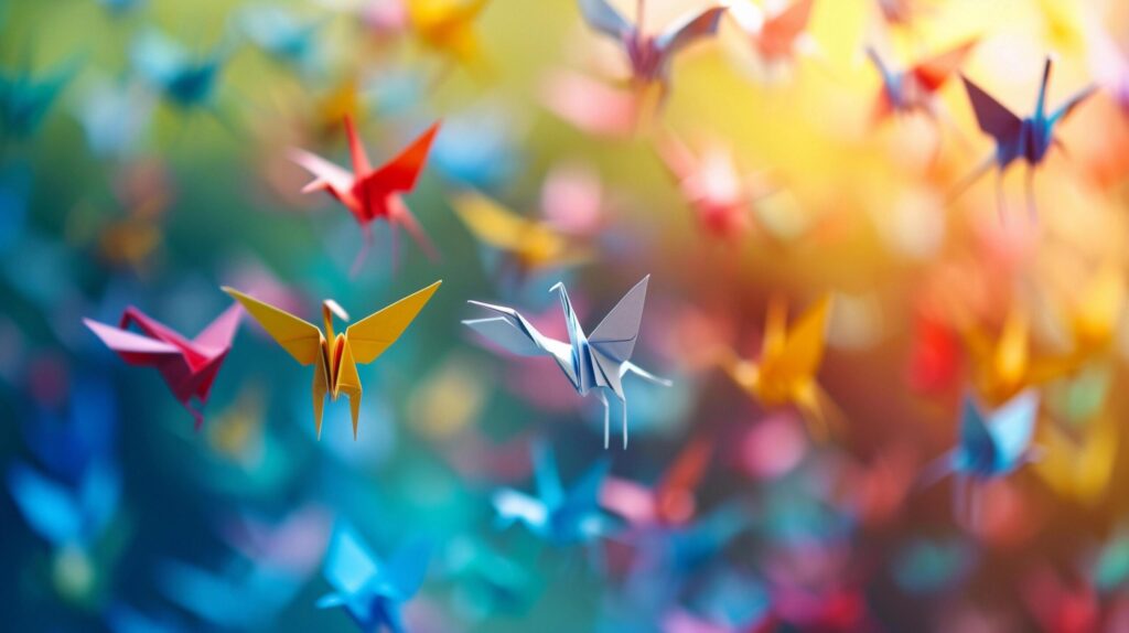 Paper Crane Cascade, background image, generative AI Free Photo