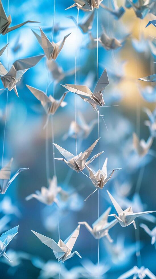 AI generated Paper Crane Cascade, background image, generative AI Stock Free