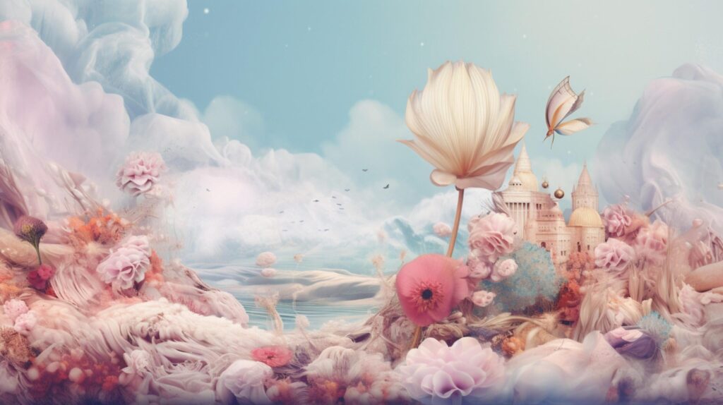 Pastel Collage of Fantasy Art Elements Background Free Photo