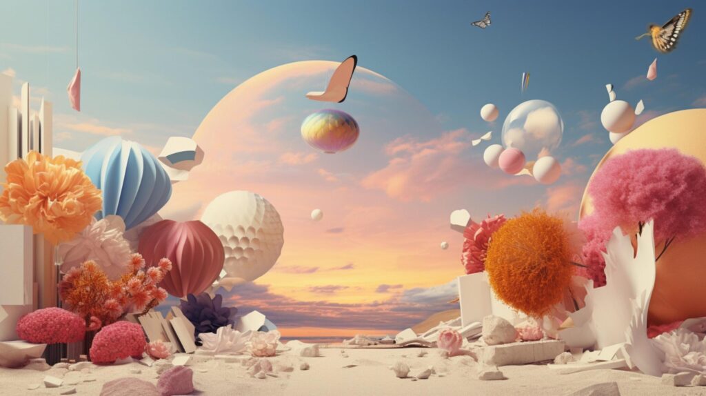 Pastel Collage of Surreal Elements Background Free Photo