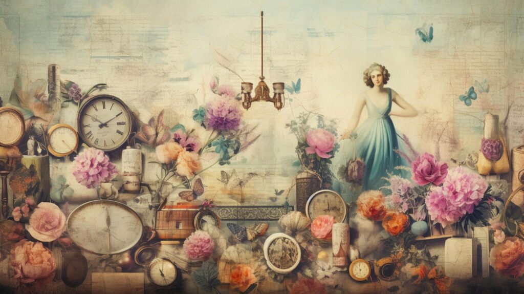 Pastel Collage of Vintage Art Elements Background Free Photo