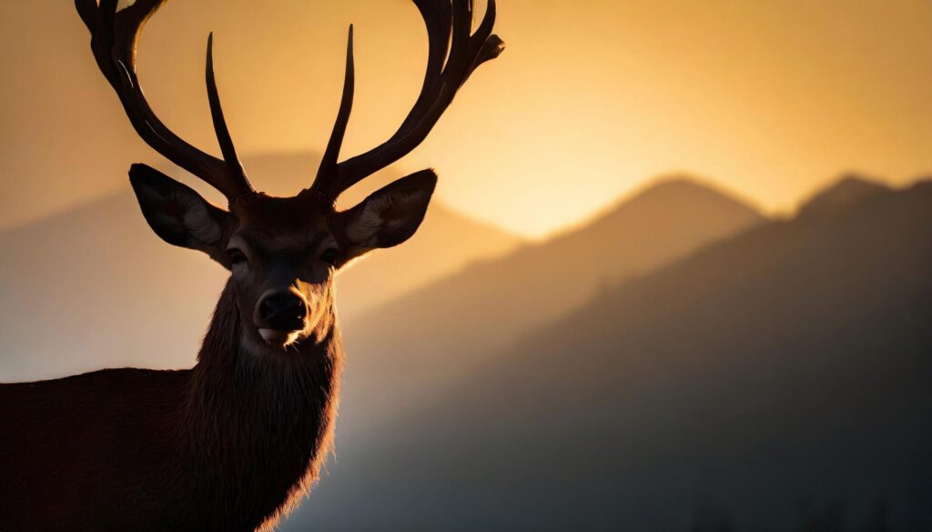 Peaceful forest landscape with standing deer silhouette Free Photo