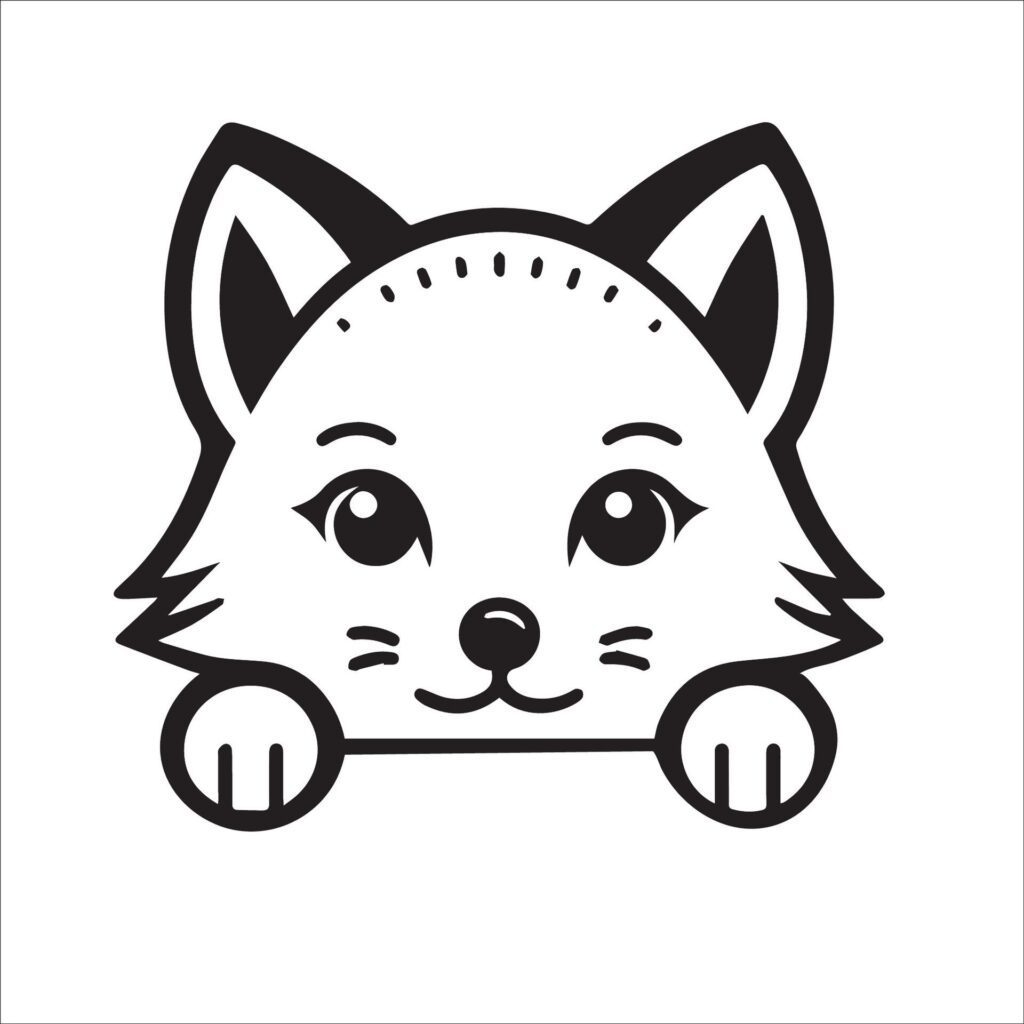 Peeking Arctic fox illustration in black and white Free Vector