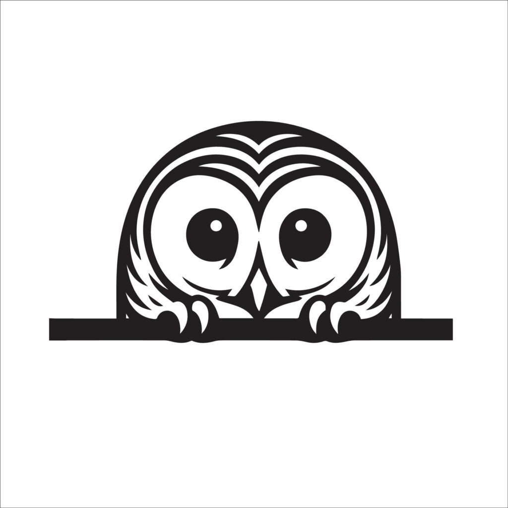 Peeking Barred owl illustration in black and white Free Vector