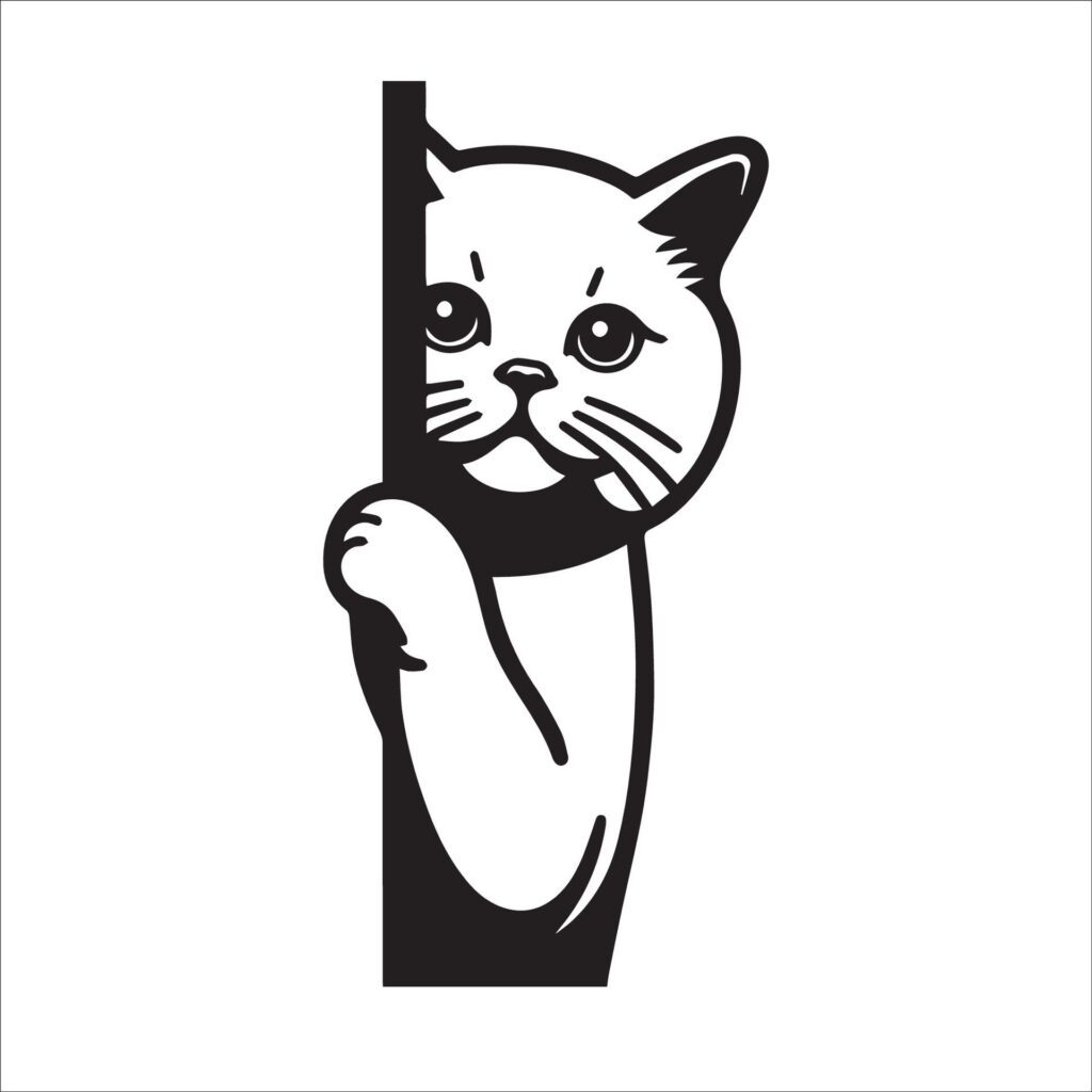 Peeking British Shorthair Cat illustration in black and white Free Vector