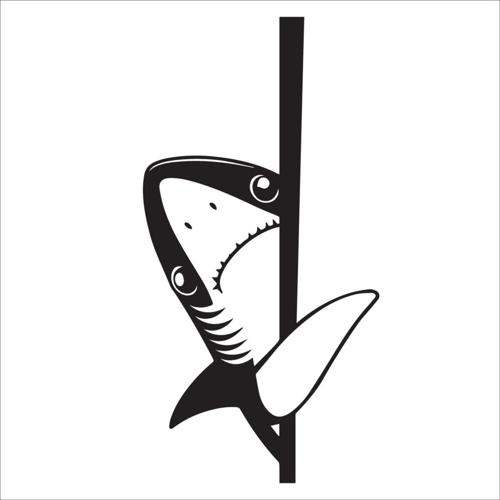 Peeking Great white shark illustration in black and white Free Vector