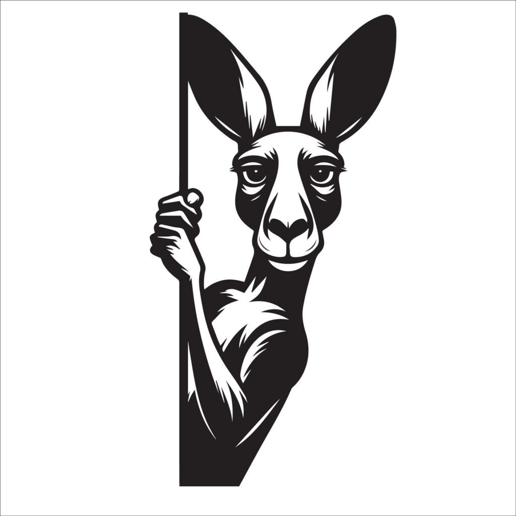 Peeking Kangaroo illustration in black and white Free Vector