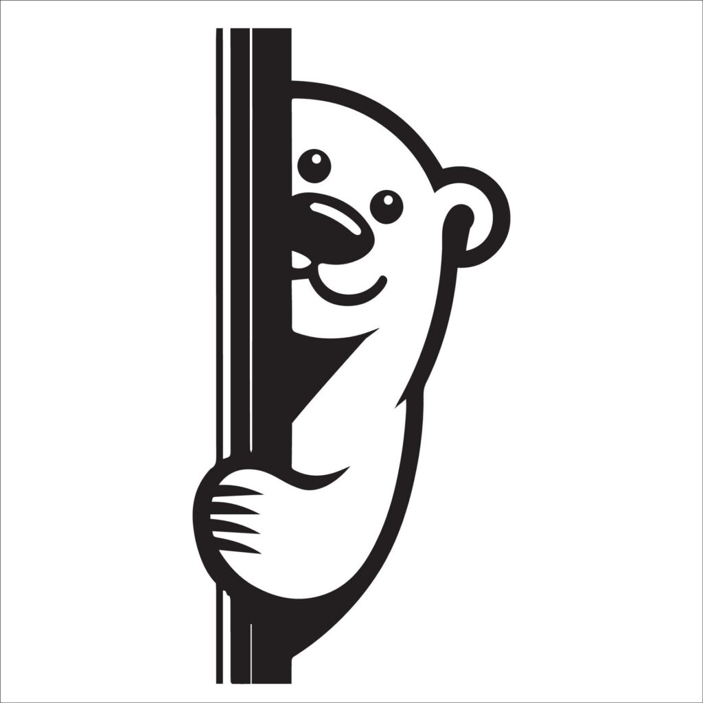 Peeking Polar bear illustration in black and white Free Vector