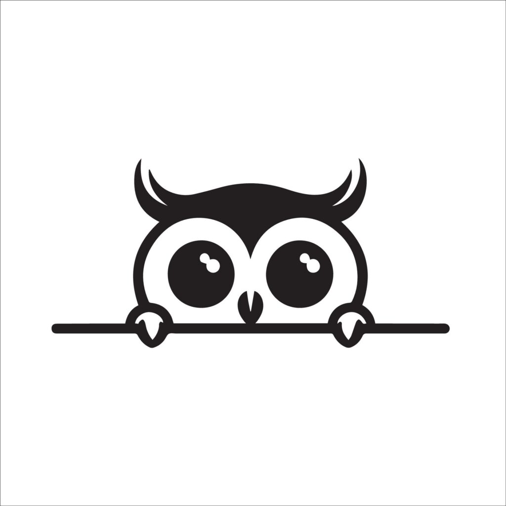 Peeking Scops owl illustration in black and white Free Vector