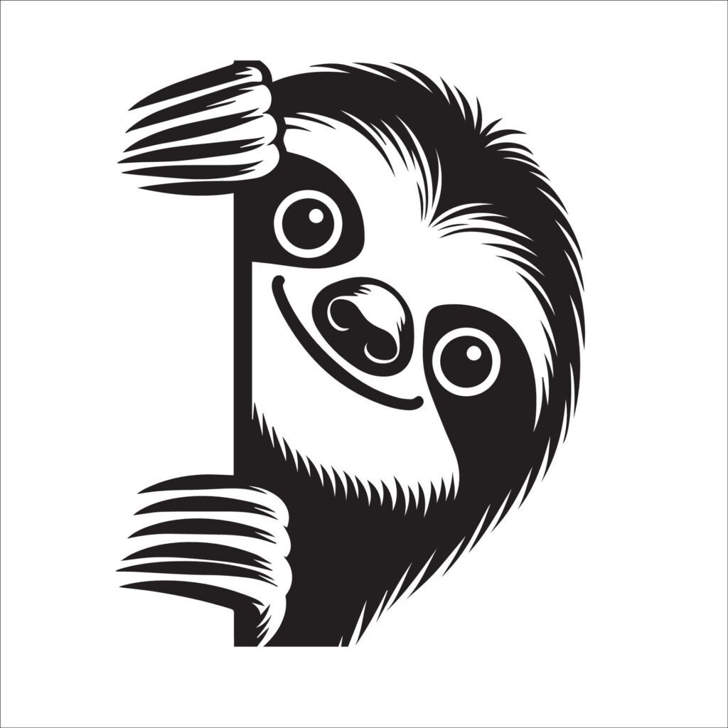 Peeking Sloth illustration in black and white Free Vector