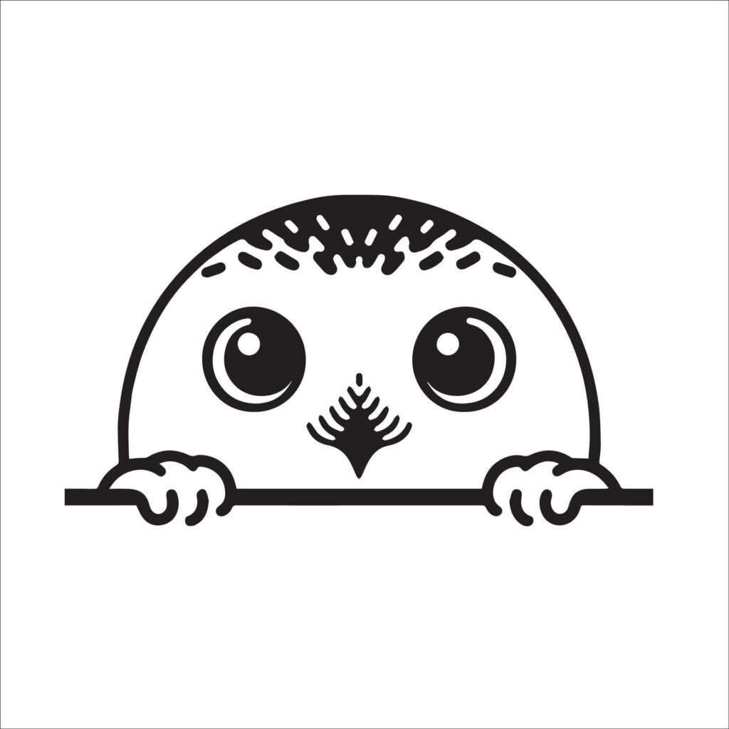 Peeking Snowy owl illustration in black and white Free Vector